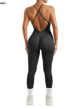 MOOSLOVER Strappy Backless One Piece Jumpsuit Tummy Control Padded Workout